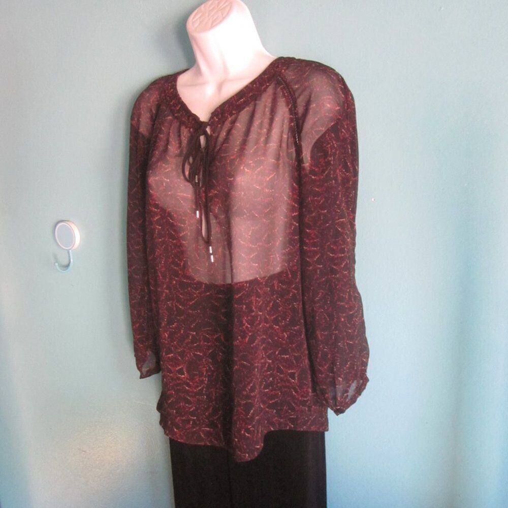 IRO Womens Sheer Blouse with Leather Tie Accent Size 36 / S Black Top